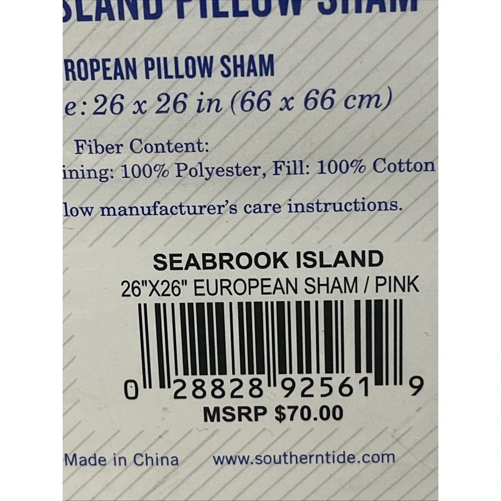 Southern Tide Pair of Euro Pillow Shams Seabrook Island Coral Pink 26x26 New